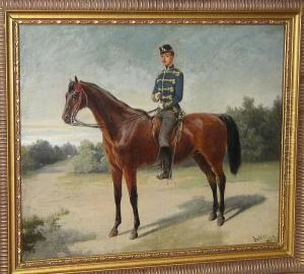 Portrait Of A Young Cavalry 
Officer On A Bay Mount, Bears Signature And Dated 'richter 1859' Oil Painting by Wilhelm Richter