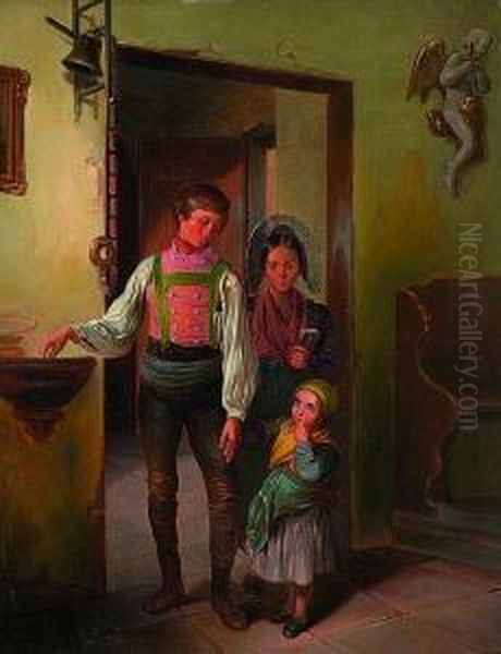 Der Erste Kirchgang. Oil Painting by Wilhelm Richter