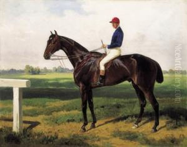 Jockey In Blue Waistcoat Oil Painting by Wilhelm Richter