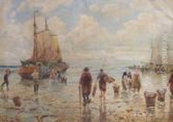 Hollandische Kuste Mit Fischern Oil Painting by F.M. Richter-Reich