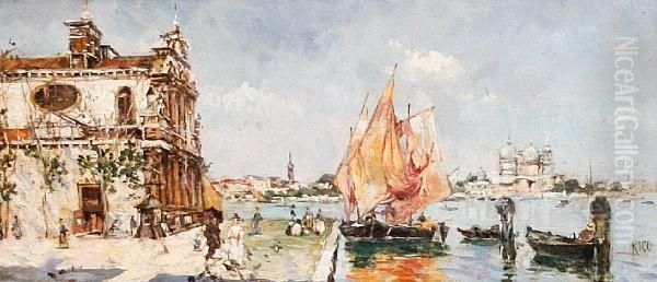 A Walk On The Promenade, Venice Oil Painting by Martin Rico y Ortega