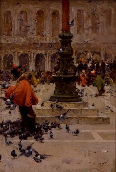 Las Palomas De San Marcos Oil Painting by Martin Rico y Ortega