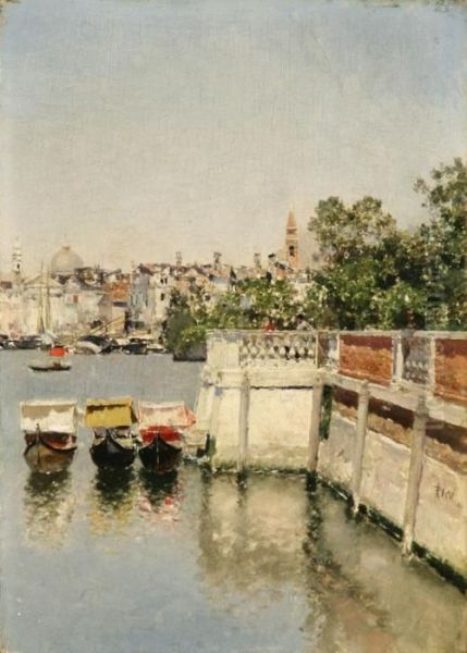 Venetian Scene With Santa Maria Della Salute In The Distance Oil Painting by Martin Rico y Ortega