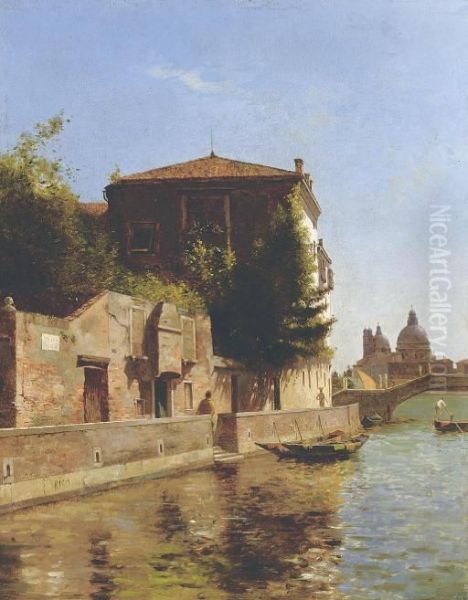 Venetian Canal Oil Painting by Martin Rico y Ortega