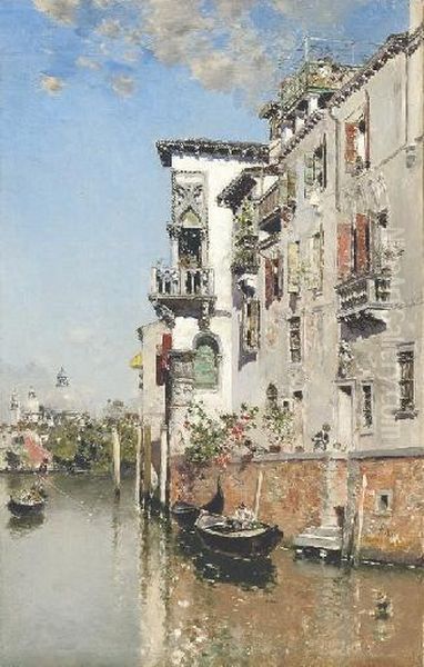 A Venetian Canal Oil Painting by Martin Rico y Ortega