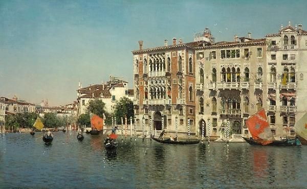 A View Of Palazzo Cavalli And Palazzo Barbaro On The Grand Canal Oil Painting by Martin Rico y Ortega