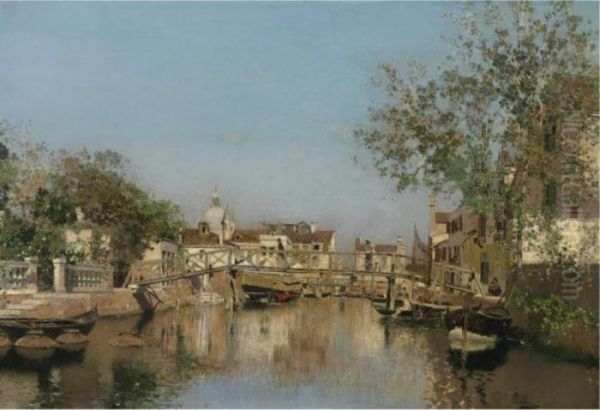 A Canal Near The Isle Of Giudecca, Il Redentore In The Distance Oil Painting by Martin Rico y Ortega