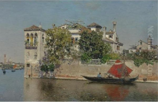 A View Of A Venetian Garden Oil Painting by Martin Rico y Ortega