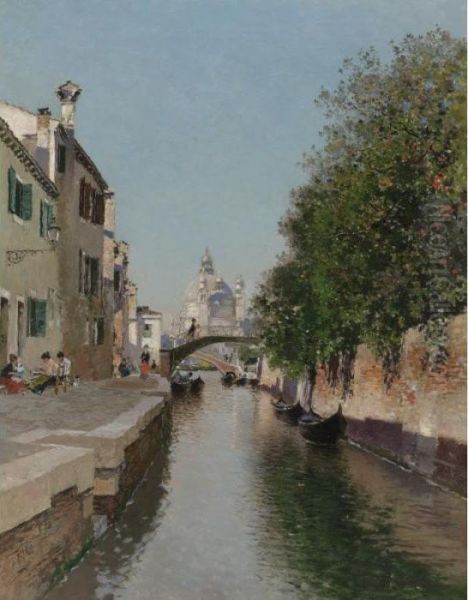 Venetian Canal Santa Maria Della Salute In The Distance Oil Painting by Martin Rico y Ortega