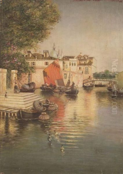 Quiet Canal, Venice. Oil Painting by Martin Rico y Ortega