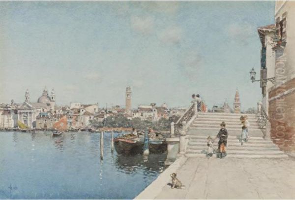 Promenade On The Canal Oil Painting by Martin Rico y Ortega