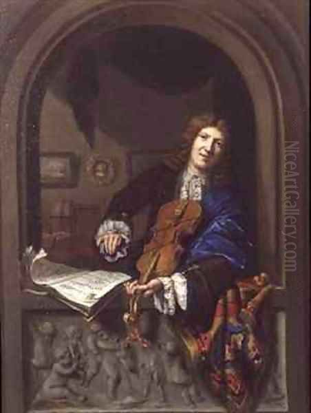 Portrait of a Man Playing the Violin Oil Painting by Jan Frans Douven