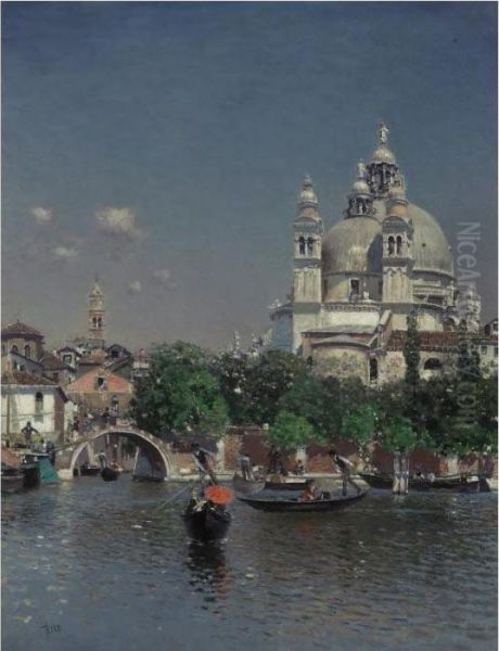 Venetian Lagoon Near The Church Of Santa Maria Della Salute Oil Painting by Martin Rico y Ortega