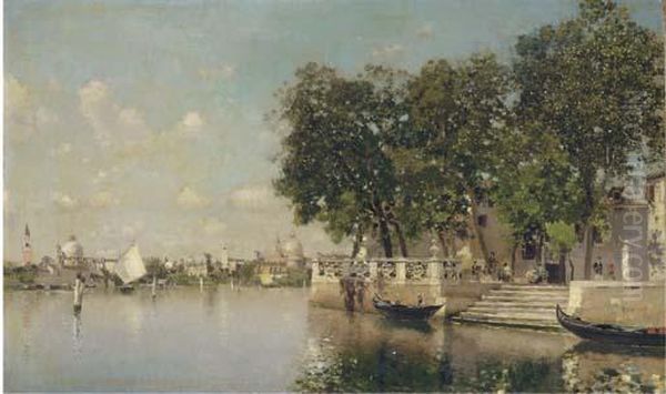 Bragozzi And Gondolas, Venice Oil Painting by Martin Rico y Ortega