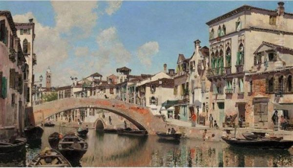 Canal De Venecia (venetian Canal) Oil Painting by Martin Rico y Ortega