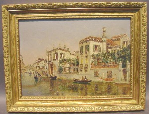 A Venetian Canal Oil Painting by Martin Rico y Ortega