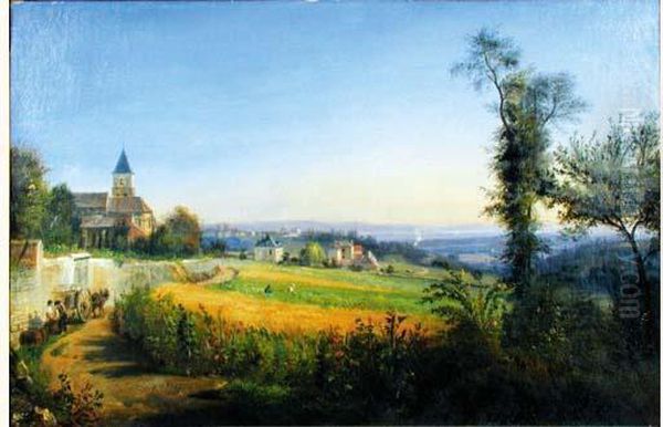 Vue De Paris Prise Des Hauteurs De Meudon Oil Painting by Francois Edme Ricois