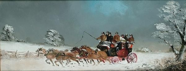 Stagecoach In Winter; And Stagecoach In Summer Oil Painting by Philip H. Rideout