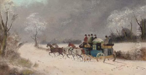 A Coach And Four In The Snow Oil Painting by Philip H. Rideout