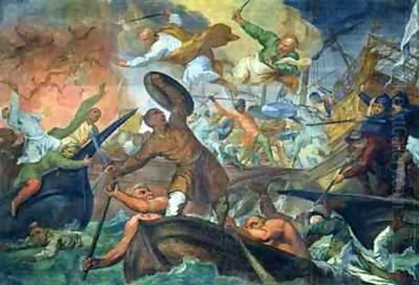 The Miraculous Intervention of SS Peter and Paul in the Battle of Lepanto Oil Painting by Ottaviano Dandini