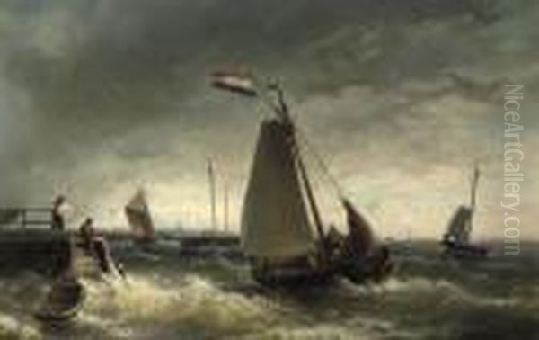 Sailing Vessel 'de Hoop' On Choppy Waters Oil Painting by Nicolaas Riegen