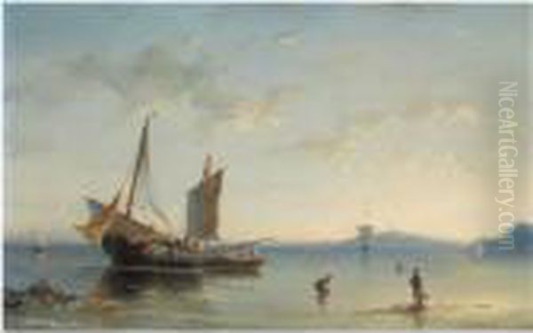 Fishermen In The Bay Of Naples Oil Painting by Nicolaas Riegen