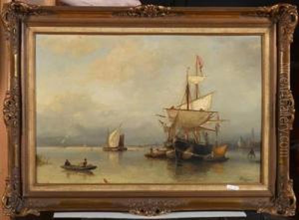 Segelschiffe Auf Hoher See. Oil Painting by Nicolaas Riegen