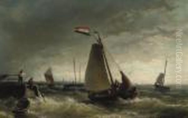 Fishing Vessel 'de Hoop' In Rough Waters Oil Painting by Nicolaas Riegen