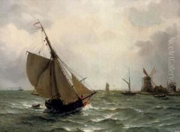 Sailing On A River Estuary Oil Painting by Nicolaas Riegen