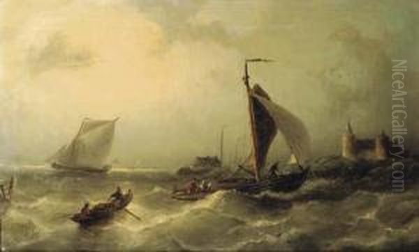 Heading For Shore Near The Muiderslot Oil Painting by Nicolaas Riegen