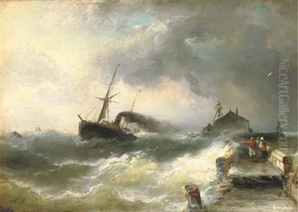 The Arrival Of The Steamship Oil Painting by Nicolaas Riegen