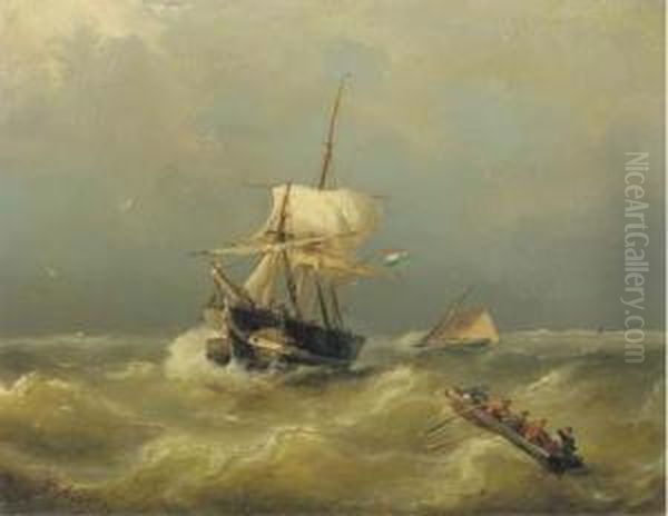 Shipping On Choppy Waters Oil Painting by Nicolaas Riegen