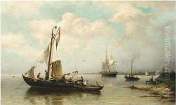 Shipping In A Calm Oil Painting by Nicolaas Riegen