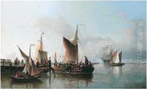 Uitladen Van De Vangst (unloading The Catch) Oil Painting by Nicolaas Riegen