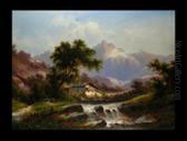 Wasserfall Im Gebirge Oil Painting by August Rieger