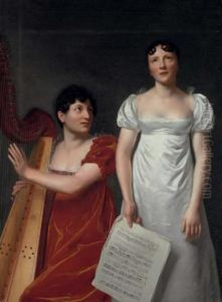 Portrait Of A Harpist And Singer Oil Painting by Henri-Francois Riesener