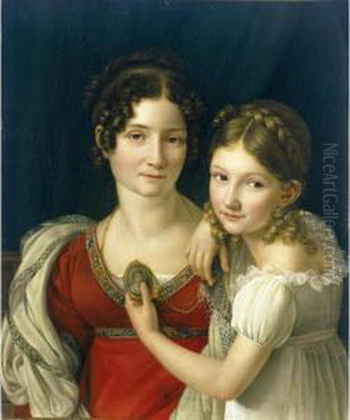 Portrait Of A Mothe, And Her Daughter Holding A Portrait Miniature In Her Left Hand by Henri-Francois Riesener