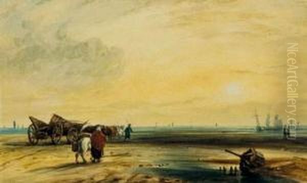 Personnages Sur La Plage Oil Painting by Leon Louis Riesener