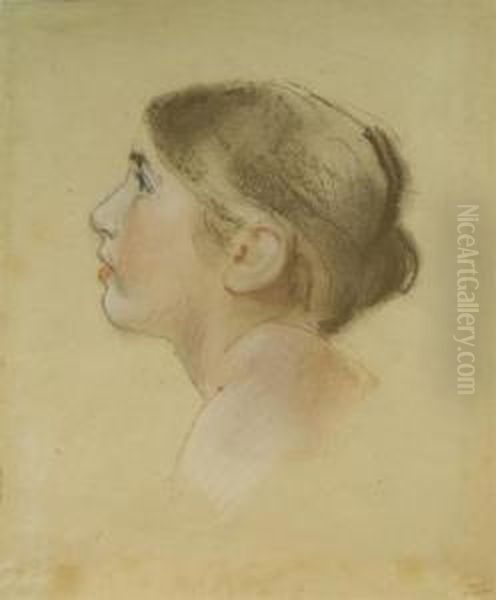 Portrait Of A Girl In Profile Oil Painting by Leon Louis Riesener