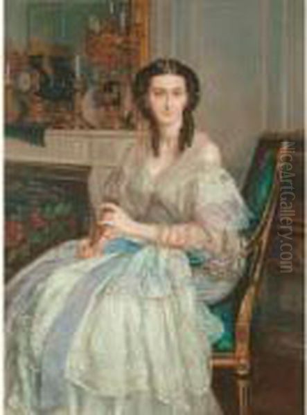 Portrait Presume De La Duchesse D'albes, Circa 1858 Oil Painting by Leon Louis Riesener