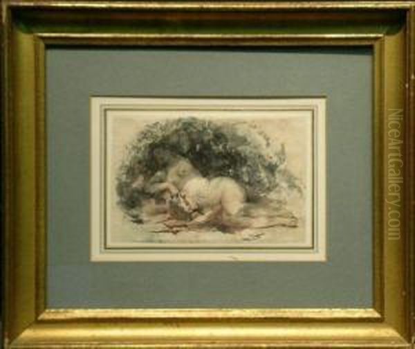 Reclining Female Nude Oil Painting by Leon Louis Riesener