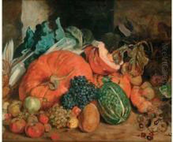 Nature Morte Aux Potirons, 1838 (ou 30?) Oil Painting by Leon Louis Riesener