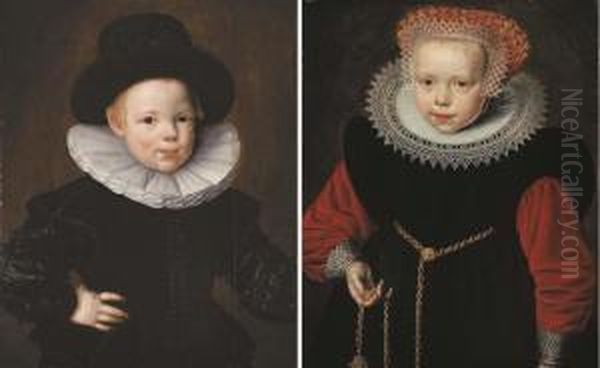 Portrait Of Wouter Gael (1600-1639)and Portrait Of Marijke Gael (1598-1645) Oil Painting by Jan Claes Rietschoof