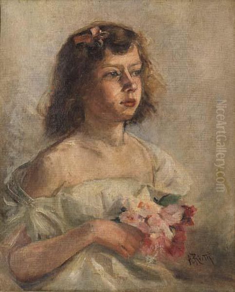 Bimba Con Fiori Oil Painting by Arturo Rietti