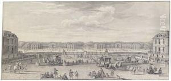 Vue Des Ecuries De Versailles Prise De La Seconde Grille Oil Painting by Jacques Rigaud