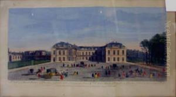 And John Boydell , 'a View Of 
The Royal Palace Of Choisy', Handcoloured Engraving, 23cm X 47cm, Framed
 And Two Others Oil Painting by Jacques Rigaud