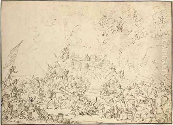 A battle scene with an army attacking the walls of a city Oil Painting by Filippo (Il Napoletano) D'Angeli