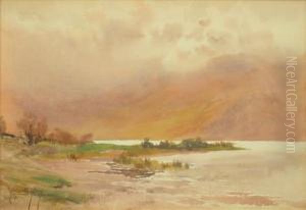 Loch Scene Oil Painting by Cuthbert Rigby