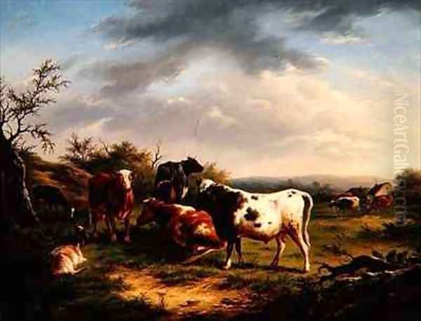 Cattle and Sheep in a Landscape 2 Oil Painting by Charles Desan