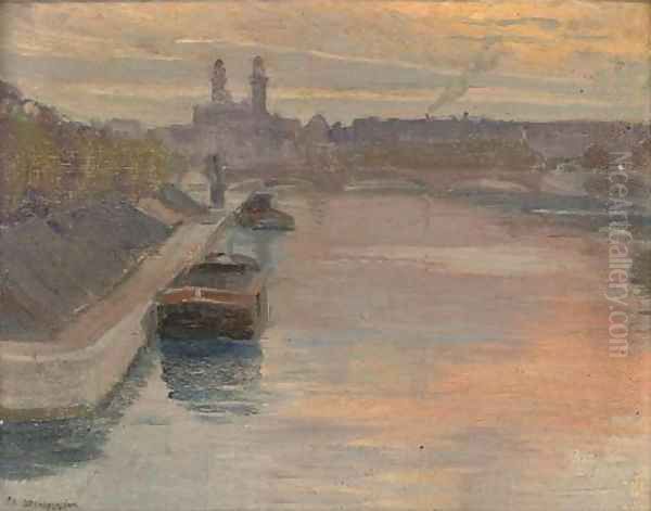 Coucher de soleil, la Seine Oil Painting by Charles-Emile Desmoulins